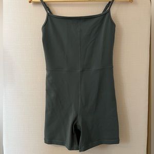 Sleek Olive Green Scoop-Neck Romper Jumpsuit